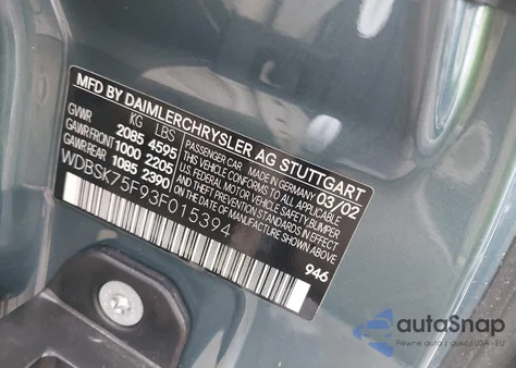 2003 Mercedes-Benz Sl 500 из США, поврежденный, VIN WDBSK75F93F015394